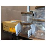5 Crate and Barrel Glass Bowls with Acacia Lids, New.