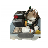 Plastic Tote of Assorted Automotive Liquids