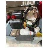 Plastic Tote of Assorted Automotive Liquids
