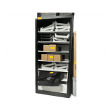 APW Wright Line Double Sliding Door Storage Rack with Key 39"x19"x83" - No contents, just plastic trays.