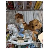 Porcelain Girl on Rocking Horse, Porcelain Dog Bank and Porcelain Dog