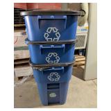 (3) 50 Gallon Rubbermaid BRUTE Roll Out Recycling Container with Lid