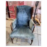 Vintage Blue Wingback Louis XIV Style Armchair