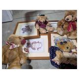 Teddy Bear Lot - 4 Matted and framed Prints and 4 Stuffed Bears