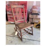 Antique Oak Rocking Chair with Lion Face Embellished Leather Seat
