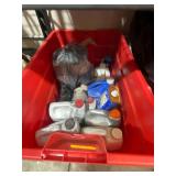 Plastic Tote of Anti Freeze Brake Fluids