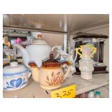 Stoneware and Porcelain Teapots, Milk Pourer and Vases Including Royal Danube and Mantle Clock