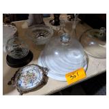 Milk Glass Candy Dish, Glass Dome Lids and Assortment of Other Glassware