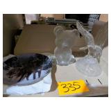 Glass Eagle Figure, Glass Bear Cub, 2 Bradford Exchange Collectible Wolf Plates