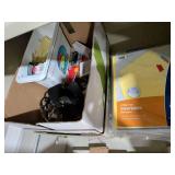 Box of Assorted Office Supplies, Dividers, Paper Clips, Sticky Notes and More