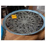 Fancy Glass Fruit Bowl , Black Silver and Blue