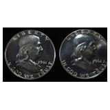 (2) 90% SILVER 1961 FRANKLIN HALF DOLLARS PROOF BU