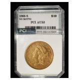 1866-S $20 LIBERTY GOLD NO MOTTO PCI AU