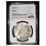 1890 MORGAN DOLLAR NGC MS61