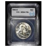 1963-D FRANKLIN HALF DOLLAR ICG MS64 FBL