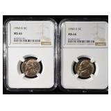 (2) 1950-D JEFFERSON NICKELS NGC MS 66