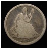 1837 NO STARS SEATED LIBERTY DIME G/VG