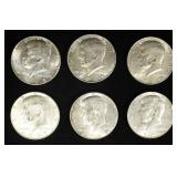 (6) 40% SILVER KENNEDY HALF DOLLARS