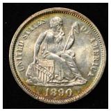 1890 SEATED LIBERTY DIME CH/GEM BU