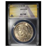 1923-D PEACE DOLLAR ANACS AU58