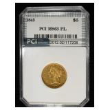 1845 $5 LIBERTY GOLD PCI CH BU PL