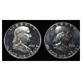 (2) 90% SILVER 1961 FRANKLIN HALF DOLLARS PROOF BU