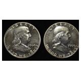 (2) 90% SILVER 1960 FRANKLIN HALF DOLLARS PROOF BU