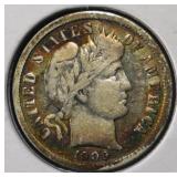 1909-D BARBER DIME XF