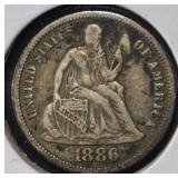 1886-S LIBERTY SEATED DIME XF SCARCE