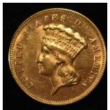 1874 $3 PRINCESS GOLD VERY CHOICE BU