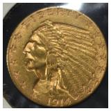 1914-D $2.50 INDIAN GOLD CH BU NEAR GEM
