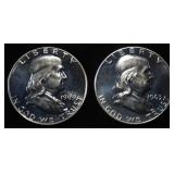 (2) 90% SILVER 1963 FRANKLIN HALF DOLLARS PROOF BU