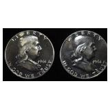 (2) 90% SILVER 1961 FRANKLIN HALF DOLLARS PROOF BU