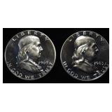 (2) 90% SILVER 1963 FRANKLIN HALF DOLLARS PROOF BU