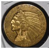1911-D $5 INDIAN GOLD NICE ORIG AU