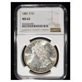 1881-S MORGAN DOLLAR NGC MS62