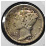 1921 MERCURY DIME VF/XF