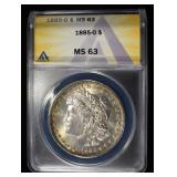 1885-O MORGAN DOLLAR ANACS MS63