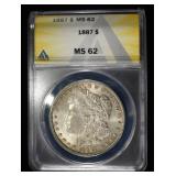 1887 MORGAN DOLLAR ANACS MS62
