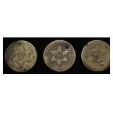 (3) 3-CENT SILVER PIECES DAMAGED