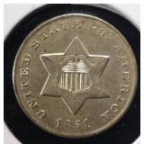 1851-O 3-CENT SILVER NICE BU