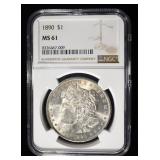 1890 MORGAN DOLLAR NGC MS61