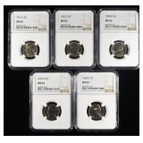 (5) NGC MS65 GRADED JEFFERSON NICKELS
