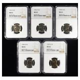 (5) NGC MS65 GRADED JEFFERSON NICKELS