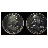 (2) 90% SILVER 1961 FRANKLIN HALF DOLLARS PROOF BU