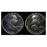 (2) 90% SILVER 1960 FRANKLIN HALF DOLLARS PROOF BU