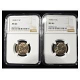 (2) 1950-D JEFFERSON NICKELS NGC MS 66