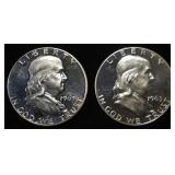 (2) 90% SILVER 1963 FRANKLIN HALF DOLLARS PROOF BU