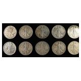 (10) 90% SILVER WALKING LIBERTY HALF DOLLARS