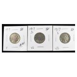 1917-P, D, S BUFFALO NICKELS F & VG